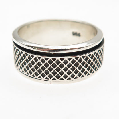 925 Sterling Silver Vintage Mesh Oxidized Rotating Band Ring Size 11.25