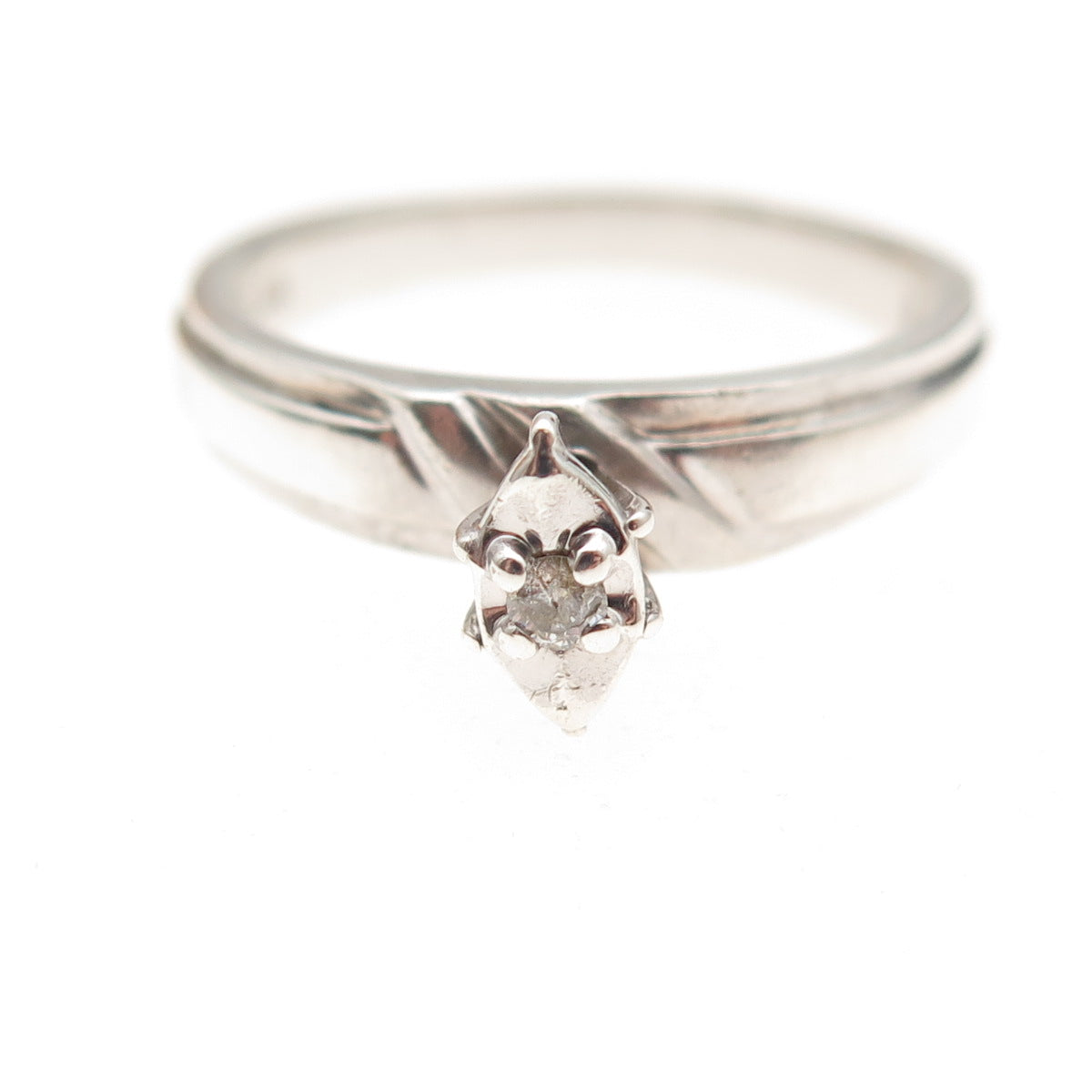 925 Sterling Silver Vintage Real Round-Cut Diamond Promise Ring Size 6.75