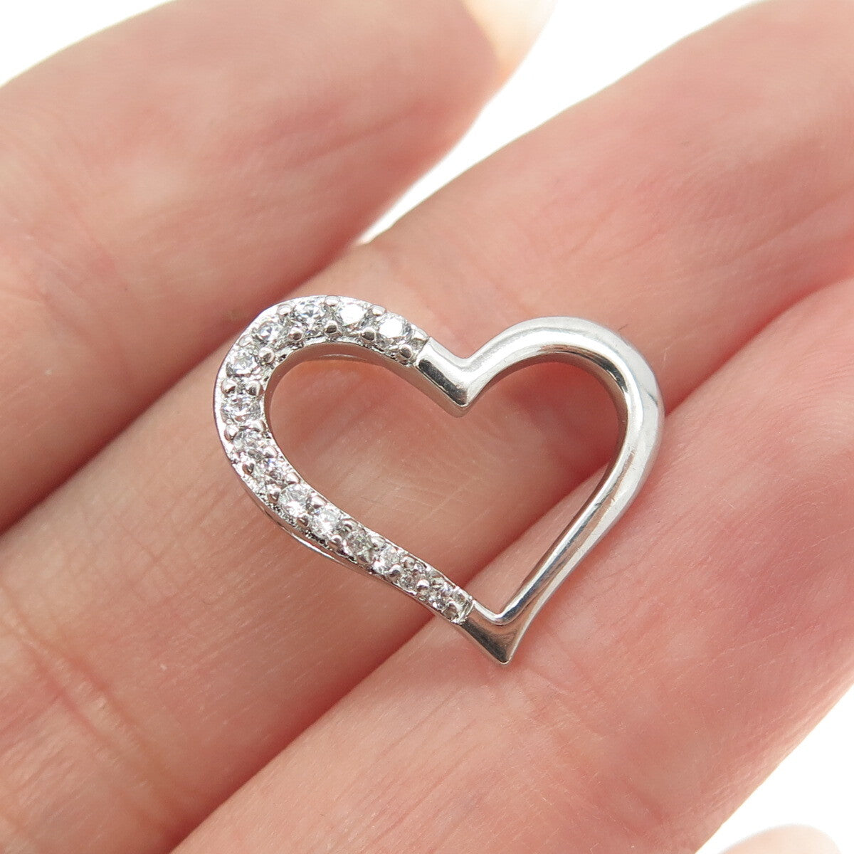 925 Sterling Silver C Z Open Heart Slide Pendant