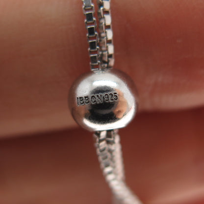 925 Sterling Silver Round-Cut C Z Tennis Link Adjustable Bolo Bracelet 6-8.25"