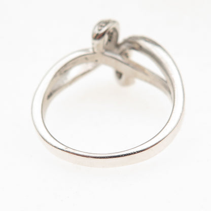 925 Sterling Silver Real Round-Cut Diamond Bypass Ring Size 8.25