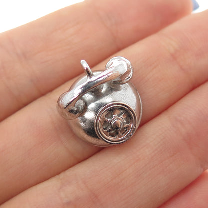 925 Sterling Silver Antique Art Deco Retro Rotary Phone Mini 3D Charm Pendant