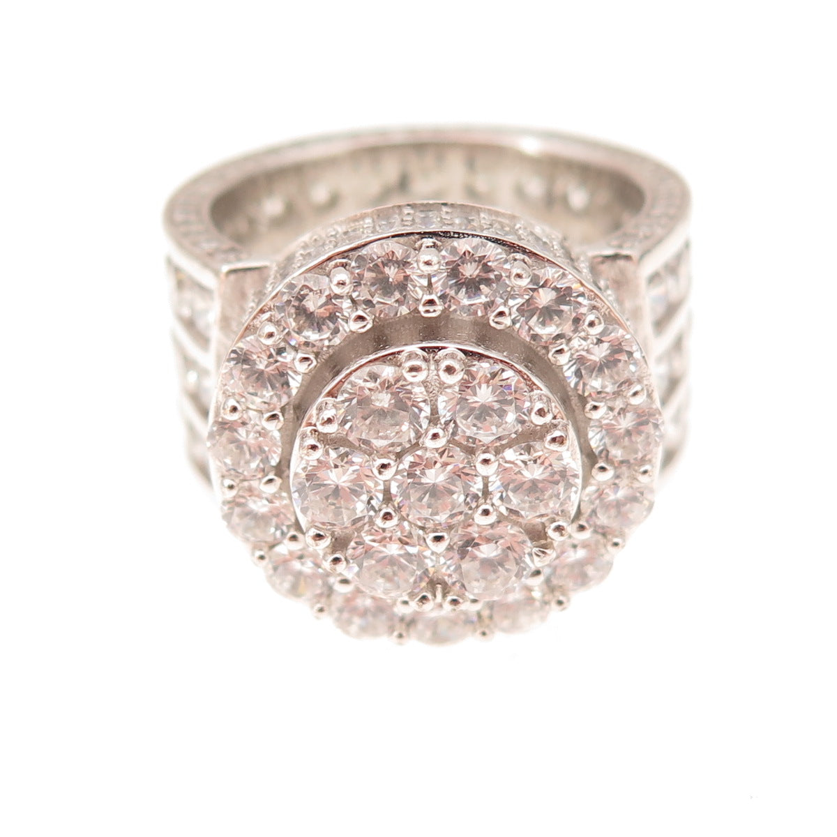 925 Sterling Silver Round-Cut C Z Statement Ring Size 9.5