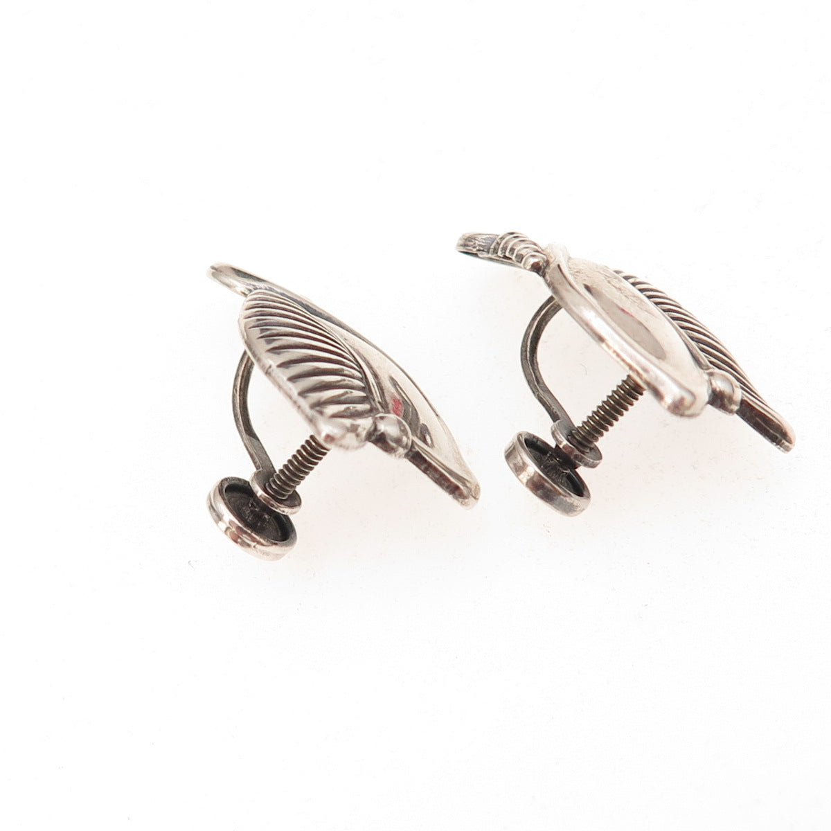 Danecraft Sterling Silver Antique Art Deco Floral Oxidized Screw Back Earrings
