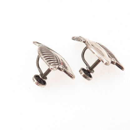 Danecraft Sterling Silver Antique Art Deco Floral Oxidized Screw Back Earrings