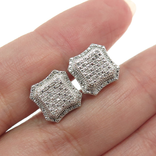 925 Sterling Silver Real Round-Cut Diamond Stud Earrings