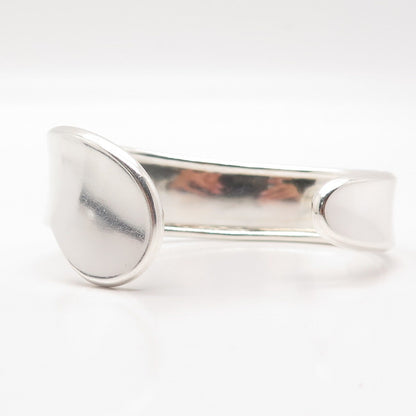 925 Sterling Silver Vintage Smooth Modernist Cuff Bracelet 6.25"