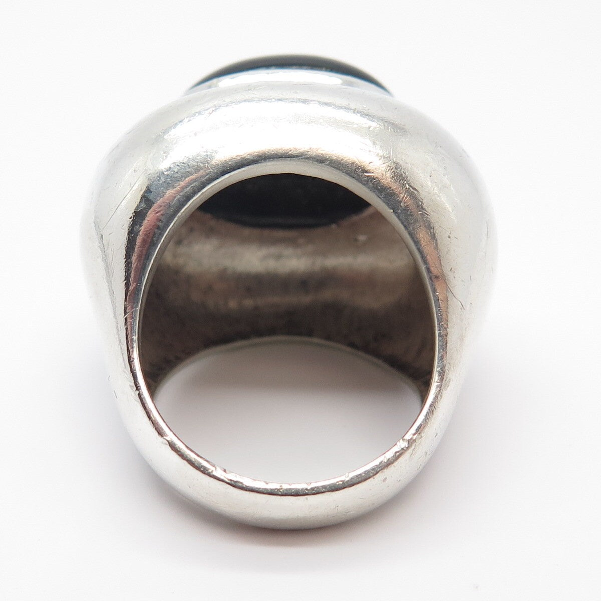 925 Sterling Silver Vintage Real Black Onyx Gem Domed Ring Size 6.25