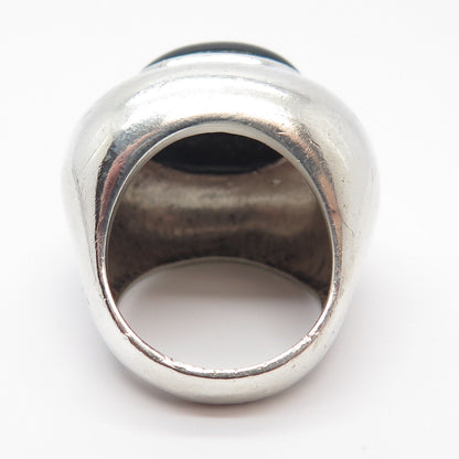 925 Sterling Silver Vintage Real Black Onyx Gem Domed Ring Size 6.25