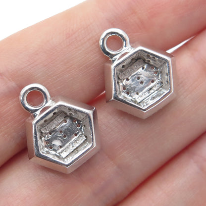 FADI Sterling Silver Real Round-Cut Diamond Hexagon Geometric Jacket Earrings
