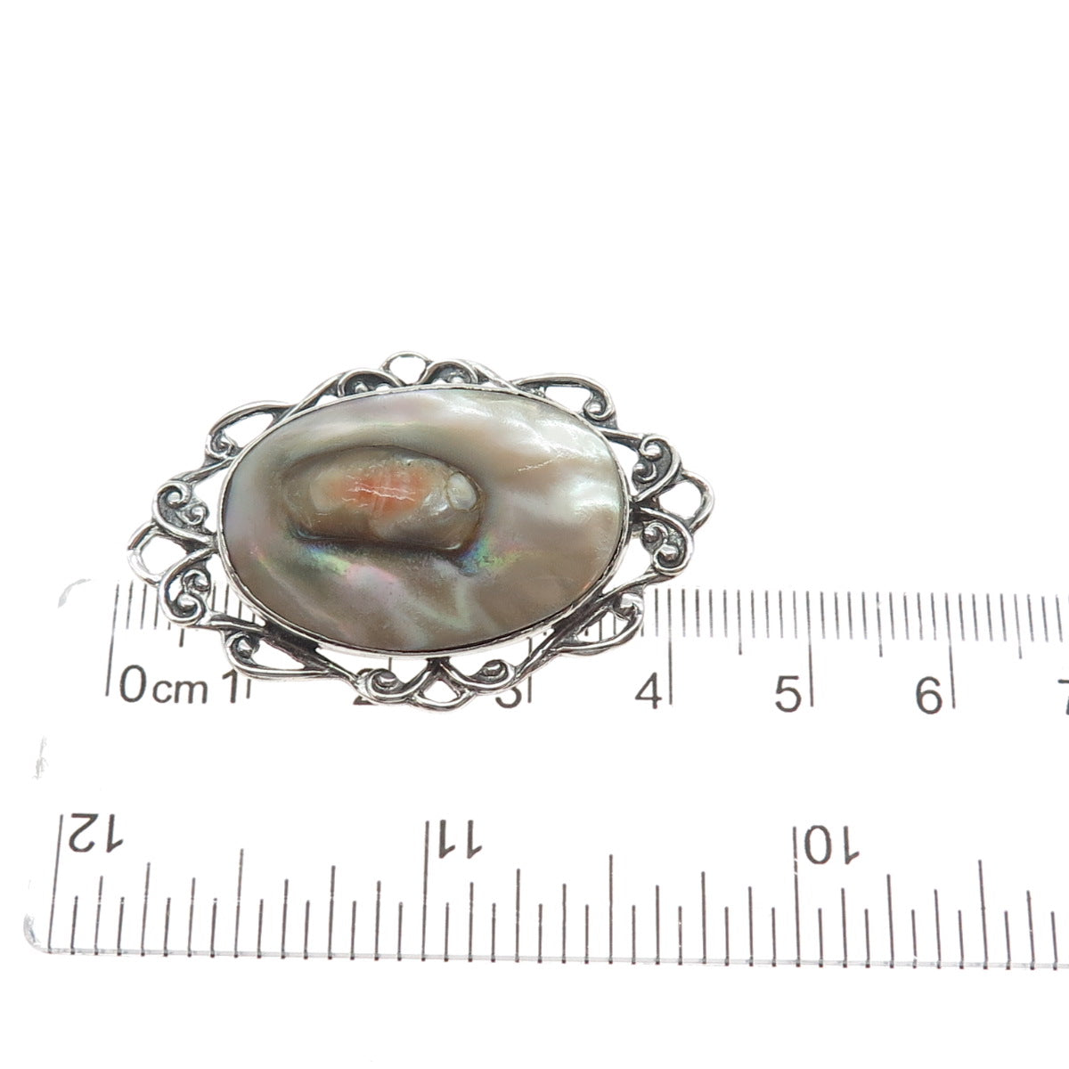 925 Sterling Silver Antique Art Deco Real Blister Pearl Oxidized Pin Brooch