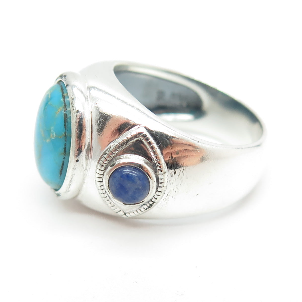 ROSS SIMONS 925 Sterling Silver Vintage Real Turquoise & Lapis Ring Size 7.25