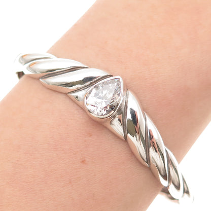 KABANA 925 Sterling Silver Vintage Pear-Cut C Z Adjustable Cuff Bracelet 6.75"