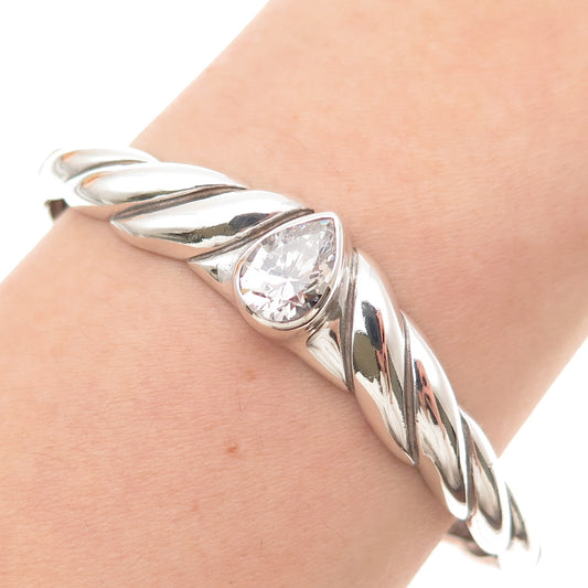 KABANA 925 Sterling Silver Vintage Pear-Cut C Z Adjustable Cuff Bracelet 6.75"