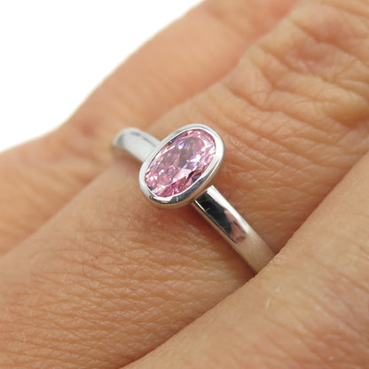 925 Sterling Silver Oval-Cut Pink C Z Ring Size 6.75