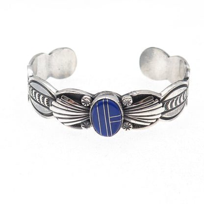 Old Pawn 925 Sterling Silver Vintage Southwestern Lapis Adjustable Bracelet 6"