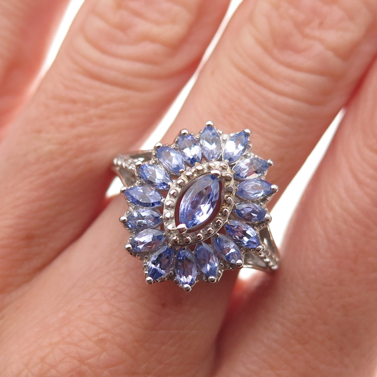 Chuck Clemency 925 Sterling Silver Real Tanzanite & White Topaz Ring Size 8.25