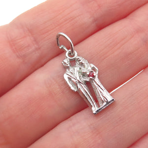 925 Sterling Silver Vintage Rhinestone Groom & Bride Wedding Mini Charm Pendant