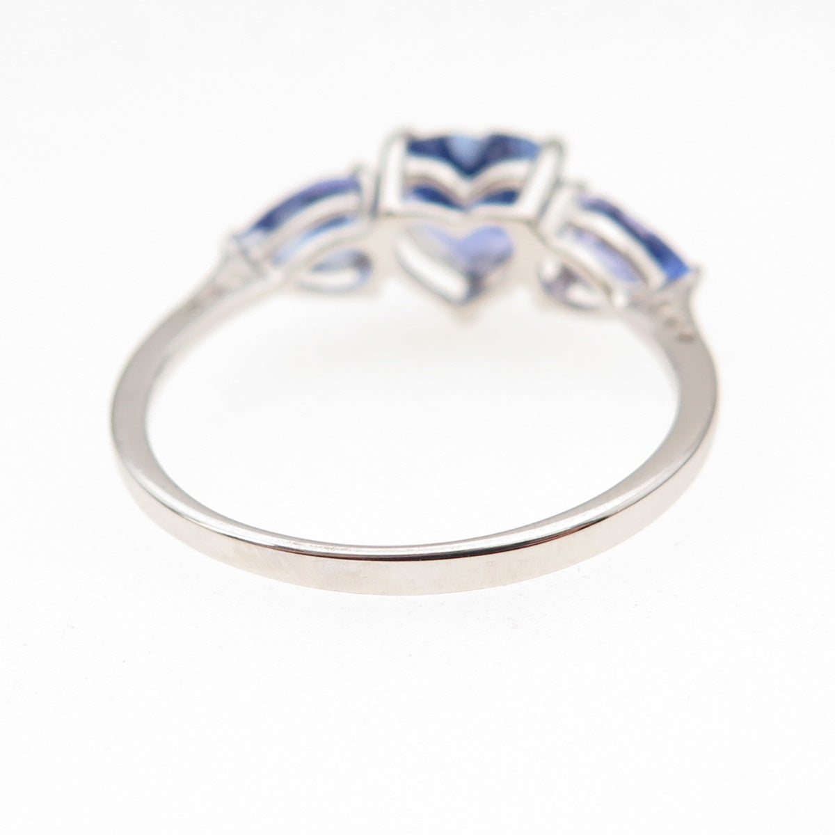 925 Sterling Silver Real Heart & Pear-Cut Tanzanite Ring Size 8