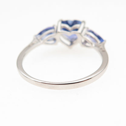 925 Sterling Silver Real Heart & Pear-Cut Tanzanite Ring Size 8
