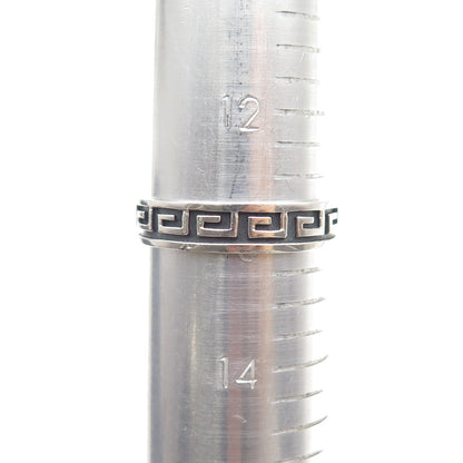 925 Sterling Silver Vintage Greek Key Oxidized Band Ring Size 13