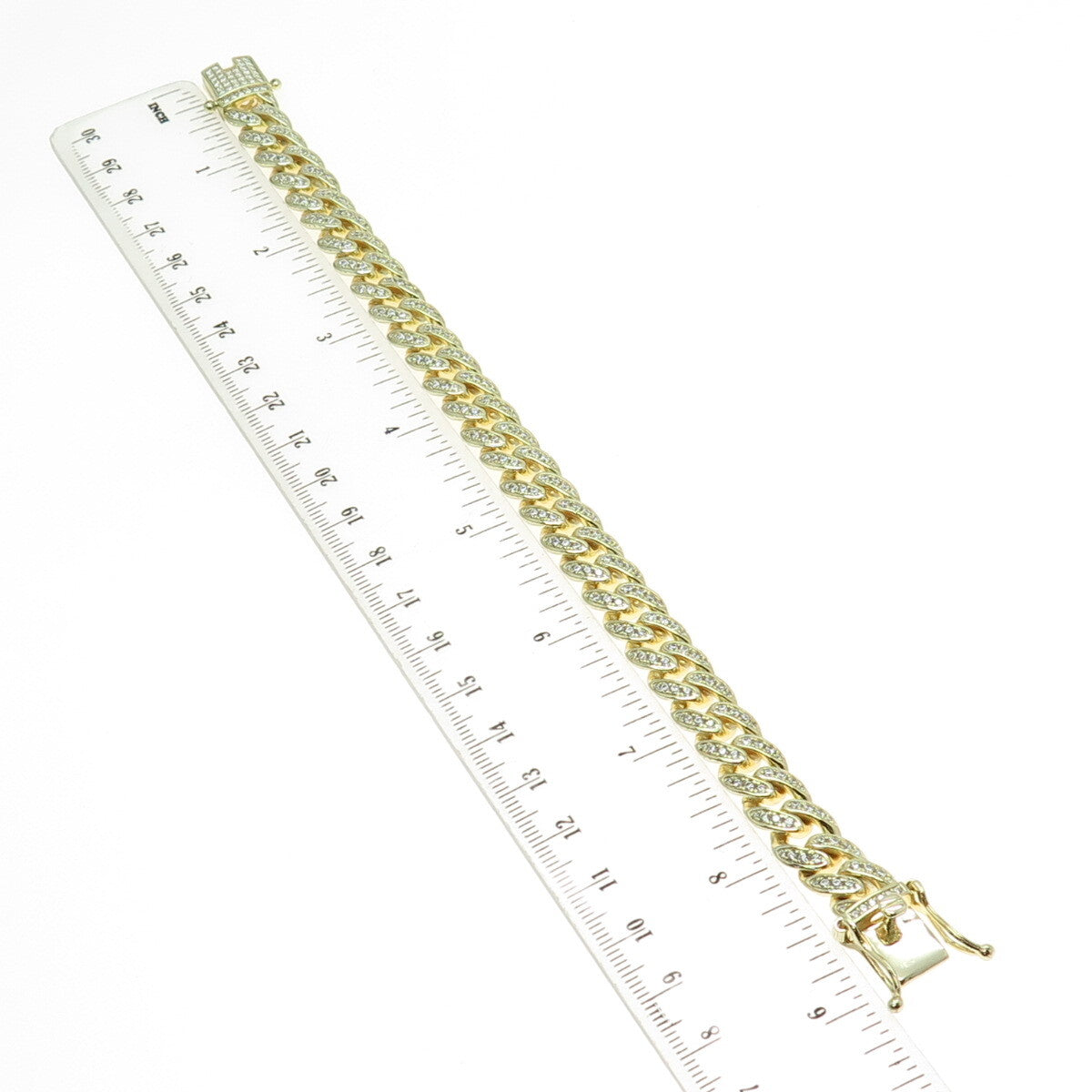 925 Sterling Silver Gold Plated Round-Cut C Z Cuban Link Bracelet 8.5"