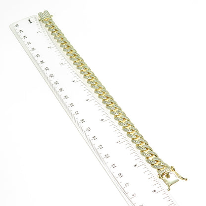 925 Sterling Silver Gold Plated Round-Cut C Z Cuban Link Bracelet 8.5"