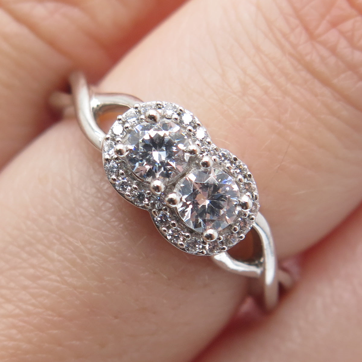 925 Sterling Silver Round-Cut C Z Infinity Twisted Promise Ring Size 7