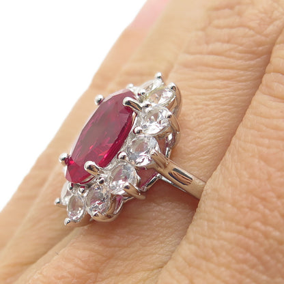 925 Sterling Silver Lab-Created Ruby & Real White Topaz Ring Size 8.25