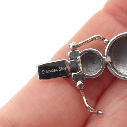 925 Sterling Silver Vintage Floral Disc Link Oxidized Bracelet 7"