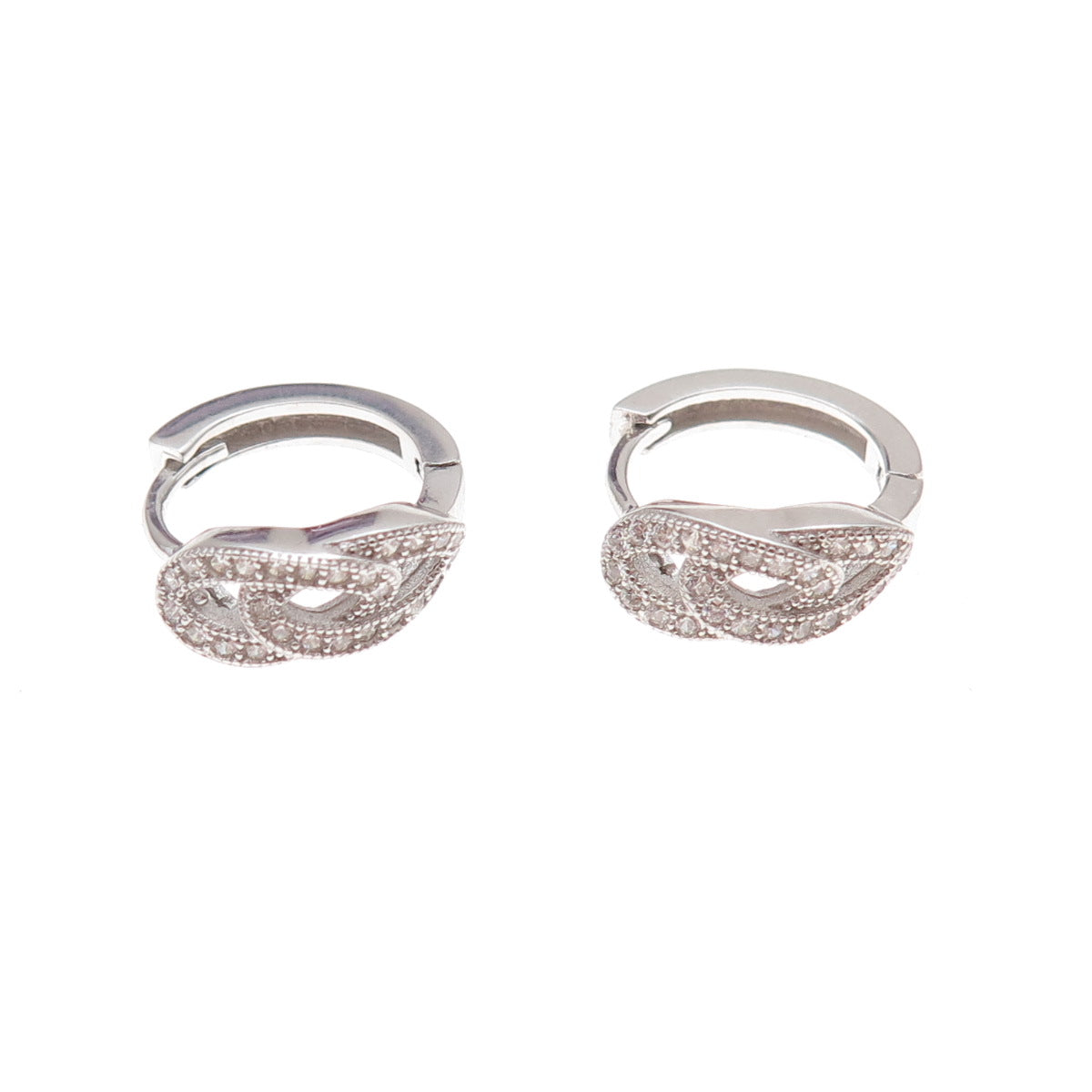 925 Sterling Silver Round-Cut C Z Interlocked Hoop Earrings