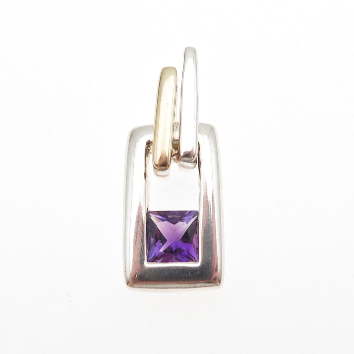 Lorenzo 925 Sterling Silver 18K Gold Real Amethyst Modernist Slide Pendant