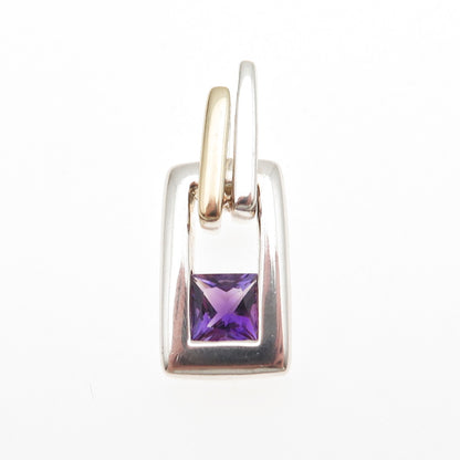 Lorenzo 925 Sterling Silver 18K Gold Real Amethyst Modernist Slide Pendant