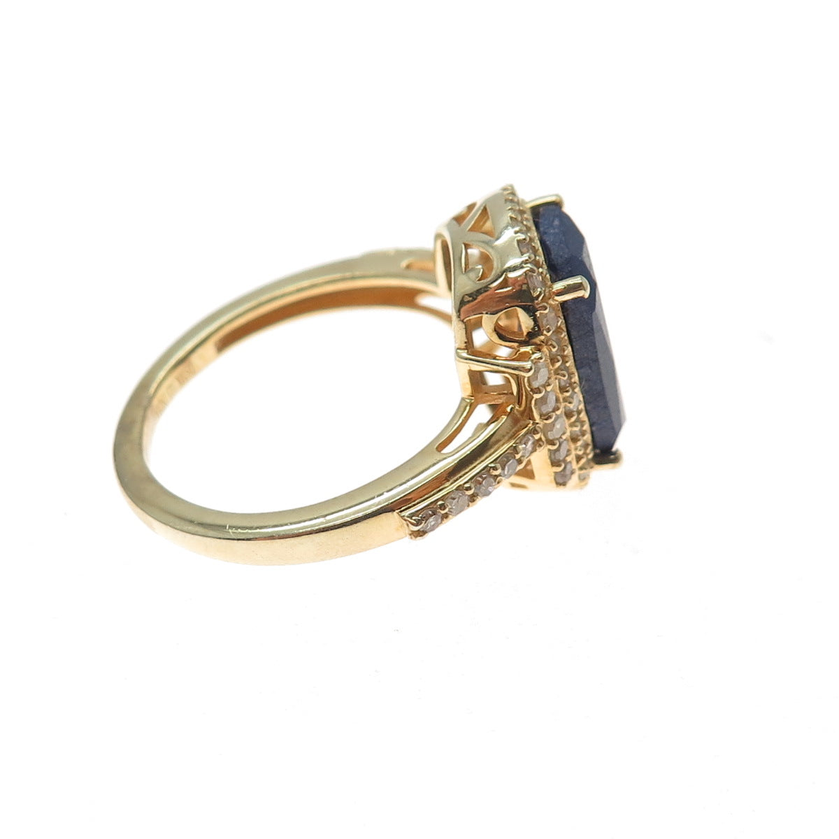 DSMK 925 Sterling Silver Gold Plated Real Diamond & Sapphire Ring Size 9.25