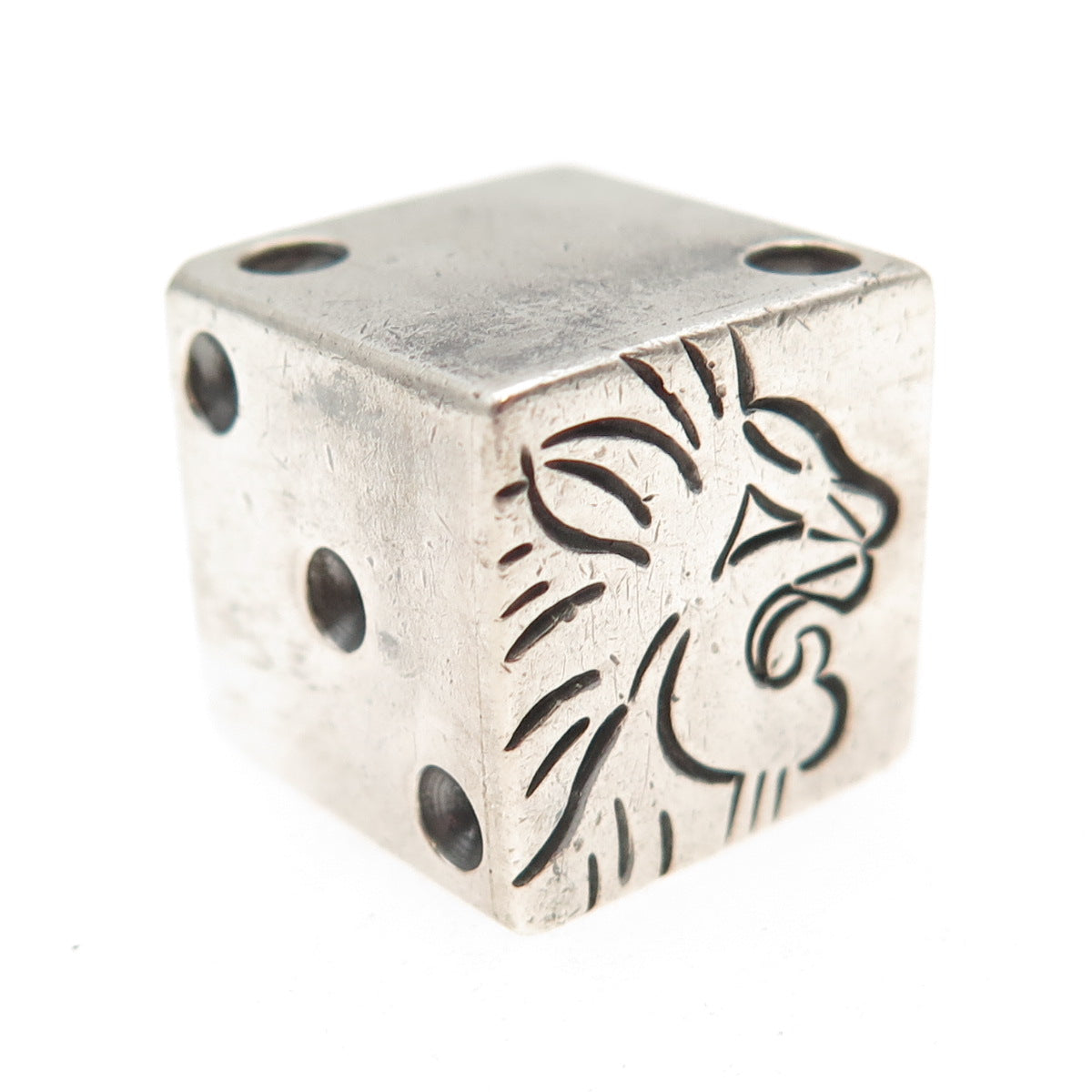 925 Sterling Silver Vintage Mexico Lion Oxidized Dice Paperweight