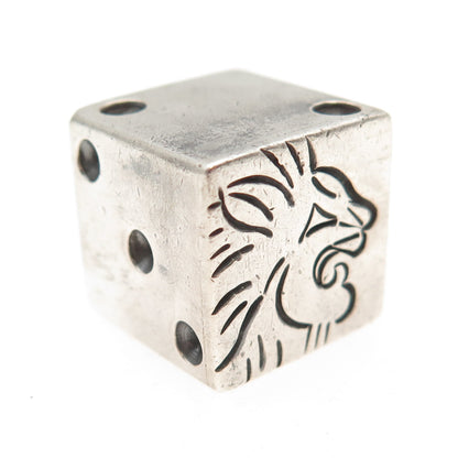 925 Sterling Silver Vintage Mexico Lion Oxidized Dice Paperweight