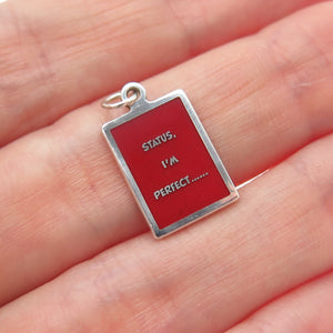 925 Sterling Silver Red Enamel Status I'm Perfect Minimalist Charm Pendant