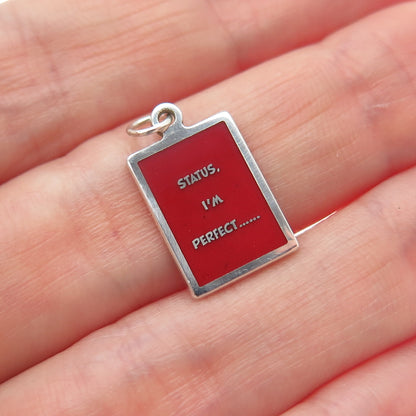 925 Sterling Silver Red Enamel Status I'm Perfect Minimalist Charm Pendant