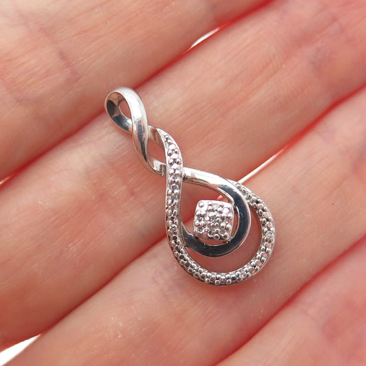 925 Sterling Silver Real Diamond Twisted Infinity Minimalist Slide Charm Pendant