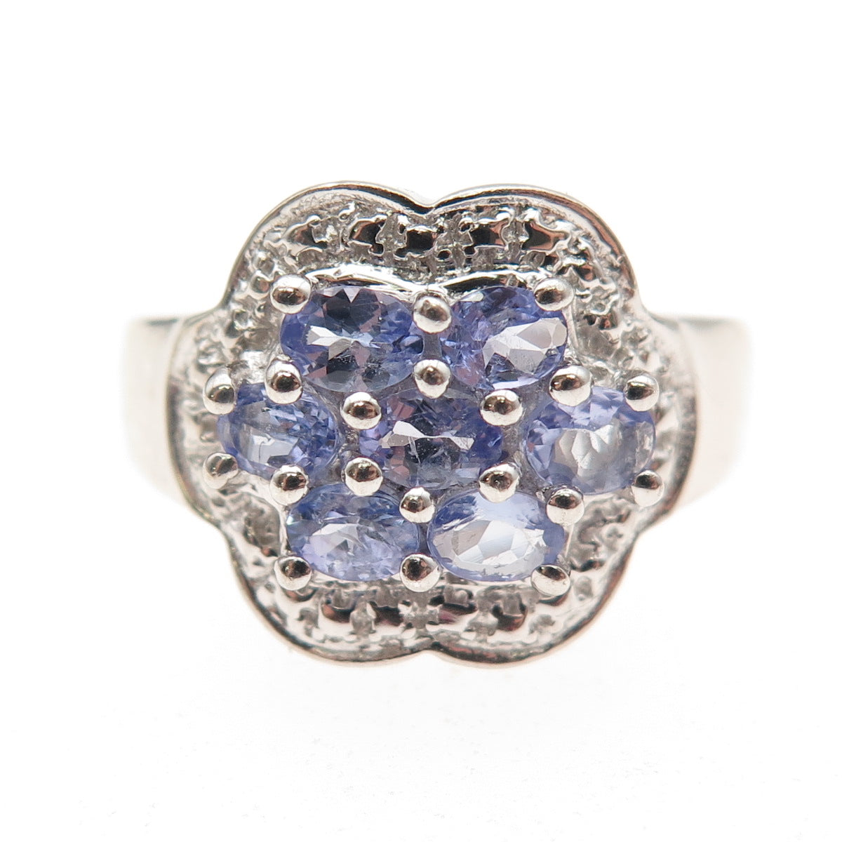 925 Sterling Silver Real Oval-Cut Tanzanite Floral Ring Size 7
