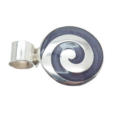 925 Sterling Silver Vintage Mexico Enamel Spiral Modernist Pendant