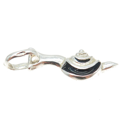 925 Sterling Silver Vintage Italy Black Enamel Snail Pendant