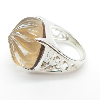 925 Sterling Silver Real Doublet Tiger Eye Gemstone Ring Size 6.25