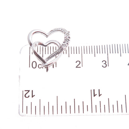 925 Sterling Silver Real Round-Cut Diamond Double Heart Mini Slide Charm Pendant