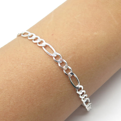 HAN 925 Sterling Silver Italy Figaro Link Bracelet 7.25"
