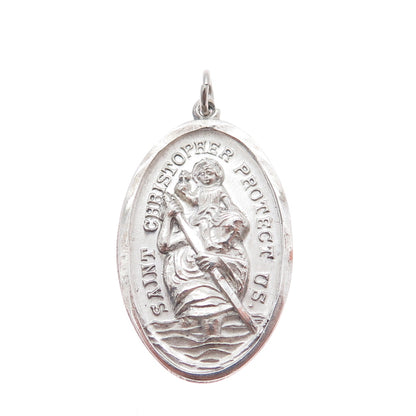 CHAPEL 925 Sterling Silver Vintage St. Christopher Religious Medal Charm Pendant
