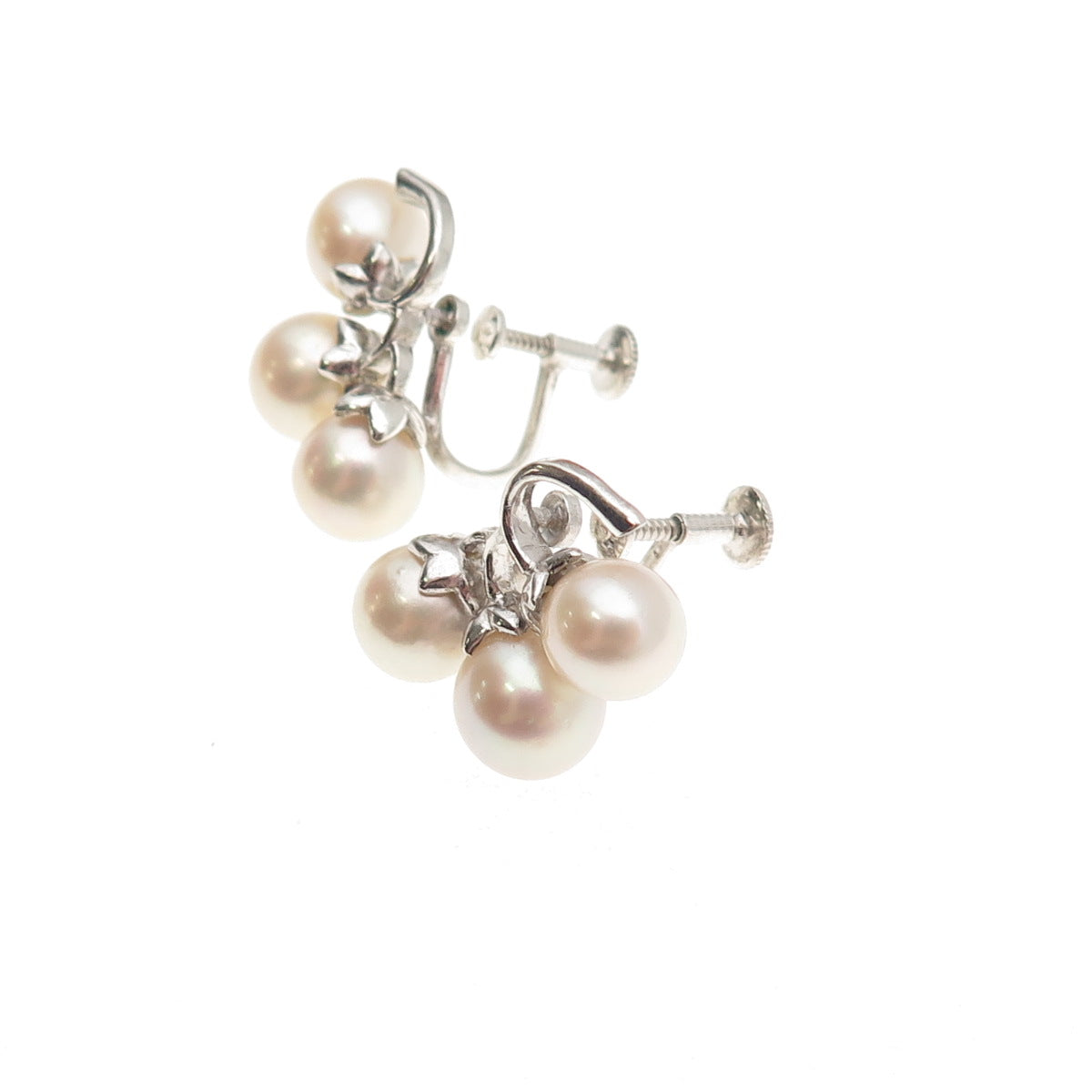 925 Sterling Silver Antique Japan Real Akoya Pearl Screw Back Earrings
