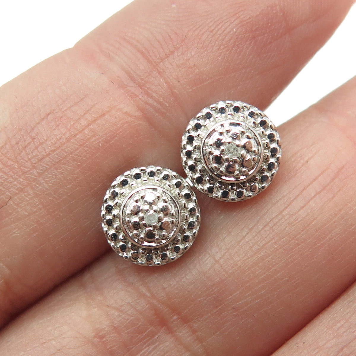 925 Sterling Silver Real Round-Cut Diamond Stud Earrings