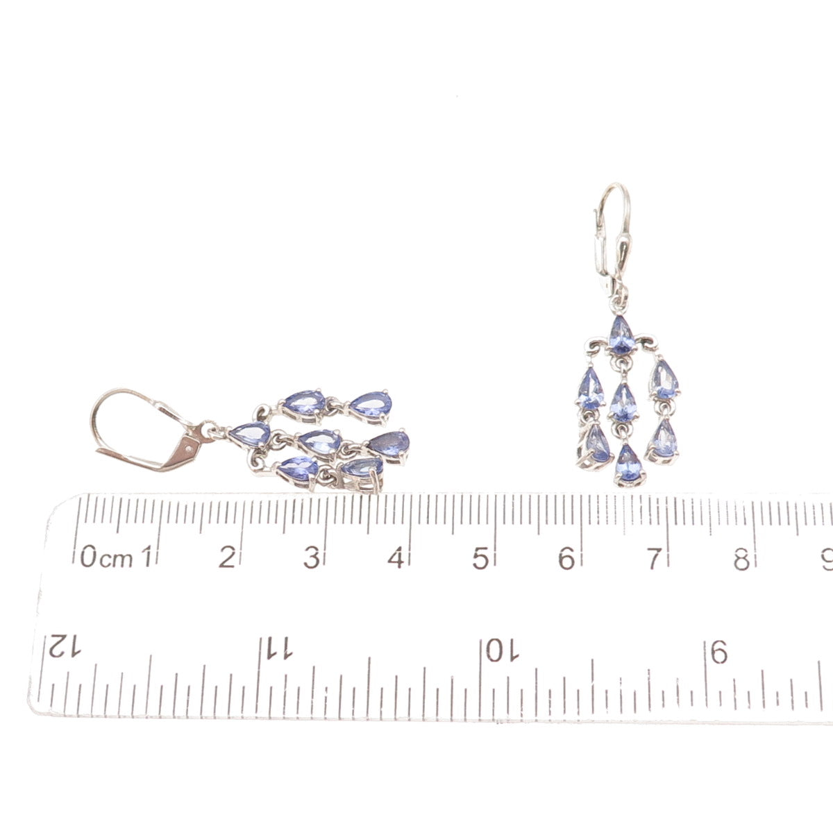 Chuck Clemency 925 Sterling Silver Real Pear-Cut Tanzanite Dangle Earrings