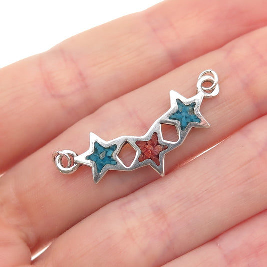 Old Pawn Sterling Silver Vintage Turquoise Coral Inlay Star Centerpiece Pendant